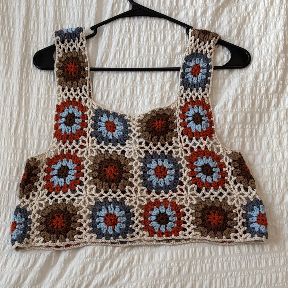 RSQ Crochet Patchwork Tank Top - Cream, Brown, Blue, Red